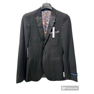 Paisley & Gray Men's Apparel Black Notch Trim Tuxedo Slim Fit Jacket Blazer 36R
